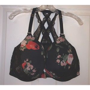 Cacique Boost Plunge Bra 42DD Front Close Strappy Floral